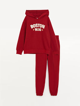 Kap??onlu Bask?l? Uzun Kollu K?z ?ocuk Sweatshirt ve E?ofman Alt?