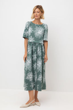 ЕВТ 5090/зеленый,крупные астры платье жен