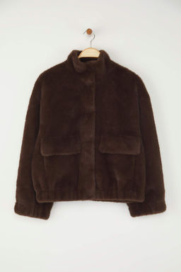 Koyu Kahverengi Oversize Kal?p Pelus Bomber Mont TWOAW26MO00063
