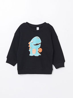 Bisiklet Yaka Bask?l? Erkek Bebek Sweatshirt ve E?ofman Alt 2li Tak?m