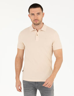 Bej Slim Fit Polo Yaka Basic Ti__rt