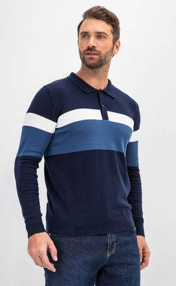 Джемпер мужской с отложным воротником и планкой на пуговицах F221-15-22021A тёмно-синий - Fine joyce фото 5