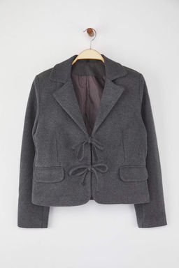 Antrasit Baglama Detayl? K?sa Kase Dokuma Blazer Ceket TWOAW26BC00017 - Trendyolmilla фото 5