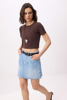 Premium Ac?k Mavi Ozel Kumas Kemerli Az Esnek Mini Denim Etek TWOSS26ET00097 - Trendyolmilla фото 2