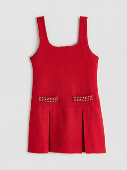 Kare Yaka Pileli K?z ?ocuk T?vit Elbise