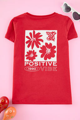 K?rm?z? K?z Cocuk Anne-K?z Bask?l? Orme Mini Me T-Shirt TKDAW25TS00021
