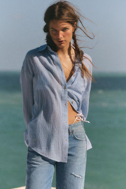 CAMISA GASA OVERSIZE BOLSILLO / Crudo / Azul - Zara фото 6