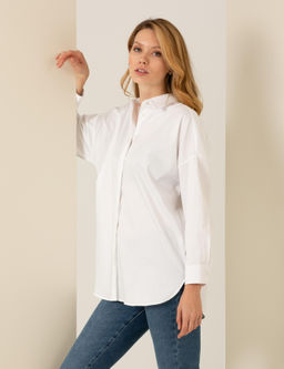 Beyaz Oversize Uzun Kollu G_mlek