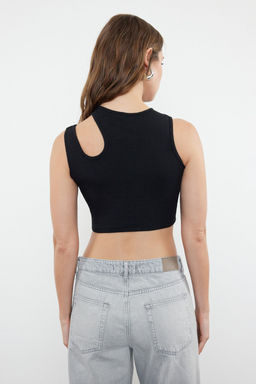 Siyah-gri melanj 2li Paket Cut Out Detayl? Fitted Crop Fitilli Esnek Orme Atlet TWOSS23AL00006