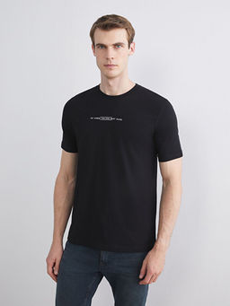 Bisiklet Yaka Bask?l? Penye Erkek Ti??rt