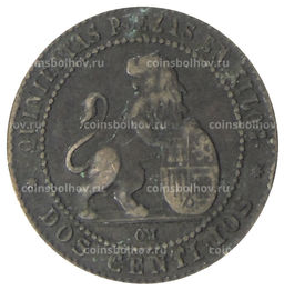 Монета 2 сентимо 1870 года Испания