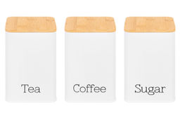 Набор 3 банок для сыпучих продуктов 1,1 л 9,5*9,5*14,5 см Tea, coffee, sugar белый с бамбук.крышк - Elan gallery фото 5
