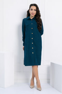 Платье-рубашка LT Collection П12798М вельветовое сине-зеленое