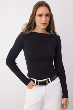 Wardrobe Essentials Siyah Premium Iplik/Ozel Iplikli Kay?k Yaka Triko Kazak | TWOAW26KZ00100