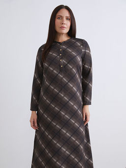 B?y?k Beden Hakim Yaka Ekose Elbise