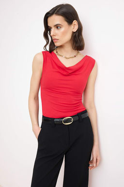 Siyah Fitted/Vucuda Oturan Degaje Yaka Kolsuz Yumusak Orme Bluz TWOSS26BZ00464 - Trendyolmilla фото 6