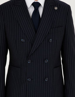 Lacivert Extra Slim Fit _izgili Kruvaze Y_n Kar___ml_ Tak_m Elbise