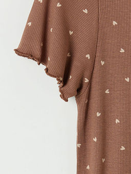 Bisiklet Yaka Kalp Desenli Kad?n Pijama ?st?