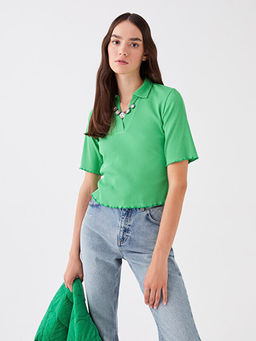 Polo Yaka D?z K?sa Kollu Kad?n Ti??rt
