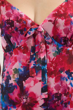 Pembe Cicekli Maxi Dokuma Elbise TWOSS25EL00658