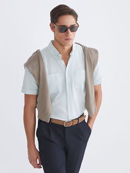 Regular Fit K?sa Kollu Erkek Dokulu G?mlek