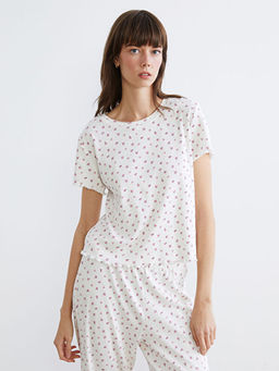 Bisiklet Yaka ?i?ekli Kad?n Pijama Tak?m?