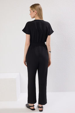 TRENDYOLMILLA Siyah Baglama Detayl? Kruvaze Yaka Boru Paca Dokuma Tulum TWOSS21TU0112  фото 4