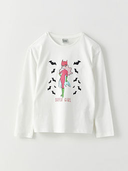 Bisiklet Yaka Bask?l? Uzun Kollu K?z ?ocuk Ti??rt