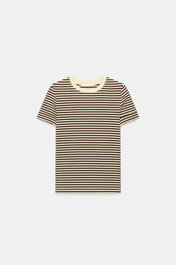 CAMISETA MINIMAL MANGA CORTA / Rayas marrones - Zara фото 5