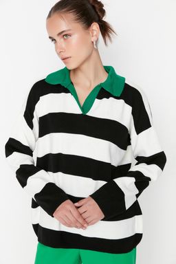 Yesil Genis Kal?p Cizgili Triko Kazak TWOAW23KZ00008 - Trendyolmilla фото 2