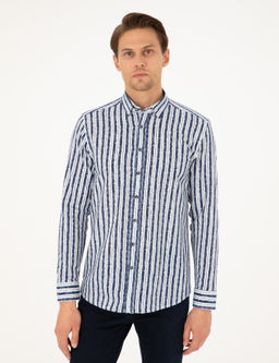 Рубашка Slim Fit темно-синяя с длинnym рукавом