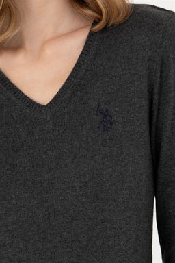 U. S. Polo Assn Женский базовый свитер антрацитового цвета с v-образным вырезом - U.s. polo assn фото 14