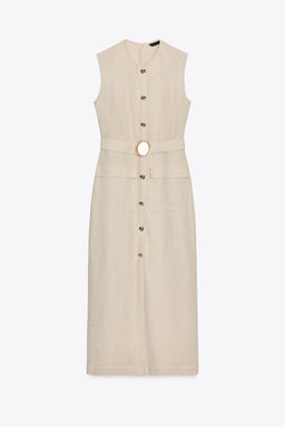 LINEN BLEND BUCKLE MIDI DRESS - Zara фото 10