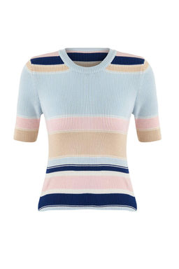 Somon Cizgili Fitted/Vucuda Oturan Triko Bluz TWOSS26BZ00131