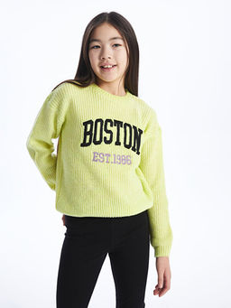 Bisiklet Yaka Nak??l? Uzun Kollu K?z ?ocuk Triko Kazak