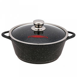 Кастрюля с антипригарным покрытием 5л, д26см "Гранит Induction", h13см, s0,4см, литые ручки, стеклянная крышка с пароотводом, подарочная упаковка (Россия) Подходит для всех видов плит, включая индукционную.