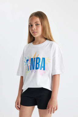 Футболка большого размера с короткими рукавами и надписью NBA для девочек - Defacto фото 4