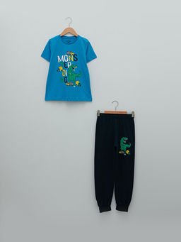 Bisiklet Yaka Bask?l? K?sa Kollu Erkek ?ocuk Pijama Tak?m?