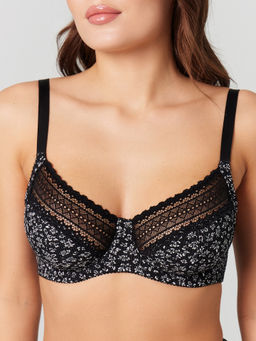 Бюстгальтер женский черный с принтом и кружевом листики на черном1 512497