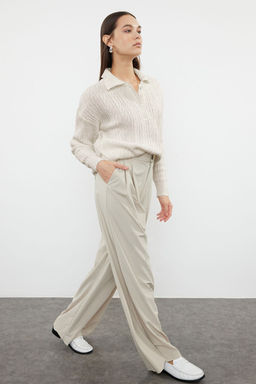 Ekru Genis Kal?p Yumusak Dokulu Triko Kazak TWOAW21KZ2635