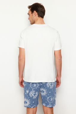 TRENDYOL MAN Ekru Mavi Bask?l? Regular Fit Couple/Cift Orme Sortlu Pijama Tak?m? TMNSS24PT00018 - Trendyolmilla фото 11