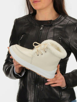 11-P2 BEIGE Ботинки зимние женские (натуральная кожа, нат. мех и шерсть)