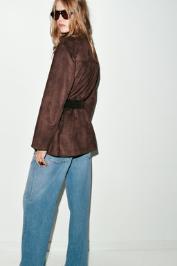 FAUX SUEDE JACKET WITH BELT - Zara фото 3