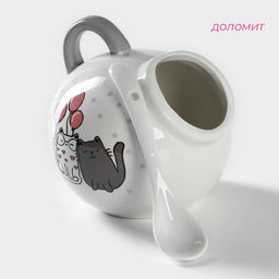 Сахарница с ложкой Доляна Уютные коты, 200 мл, цвет белый  фото 2