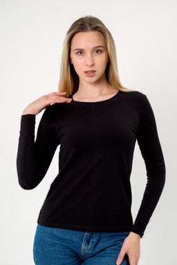 Лонгслив женский из кулирки с лайкрой чёрный - Амадэль фото 2