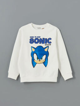 Bisiklet Yaka Sonic Bask?l? Erkek ?ocuk Sweatshirt