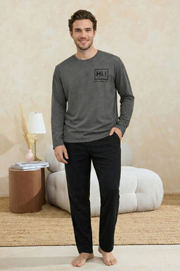 Antrasit Regular Fit Bask?l? Orme Pijama Tak?m? TMNAW26PT00081
