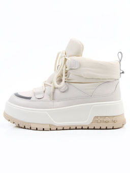 04-WG039-2M WHITE/BEIGE Ботинки зимние женские (натуральная кожа, курточная ткань, 100% шерсть)