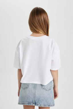 Укороченная футболка с короткими рукавами и принтом для девочек - Defacto фото 5