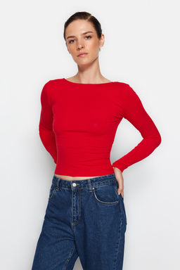 K?rm?z? Pamuklu Esnek S?rt Dekolteli Fitted/Vucuda Oturan Esnek Bluz TWOAW24BZ00160